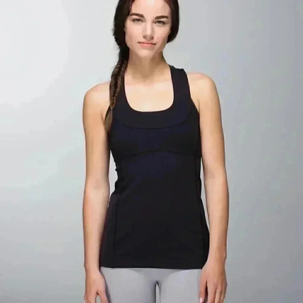 Lululemon Scoop Neck  racerback athletic casual yoga *Luon purple striped tank 6